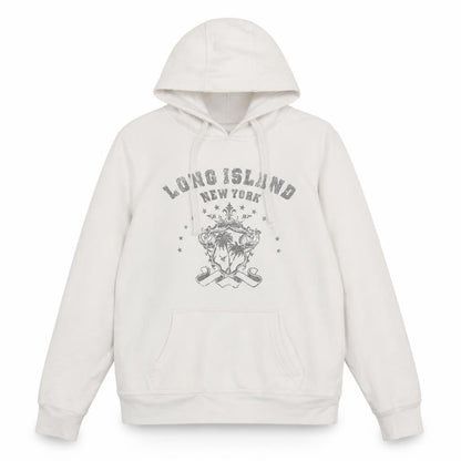 Front view of Denim & Co. women’s white cotton pullover hoodie, size UK 12