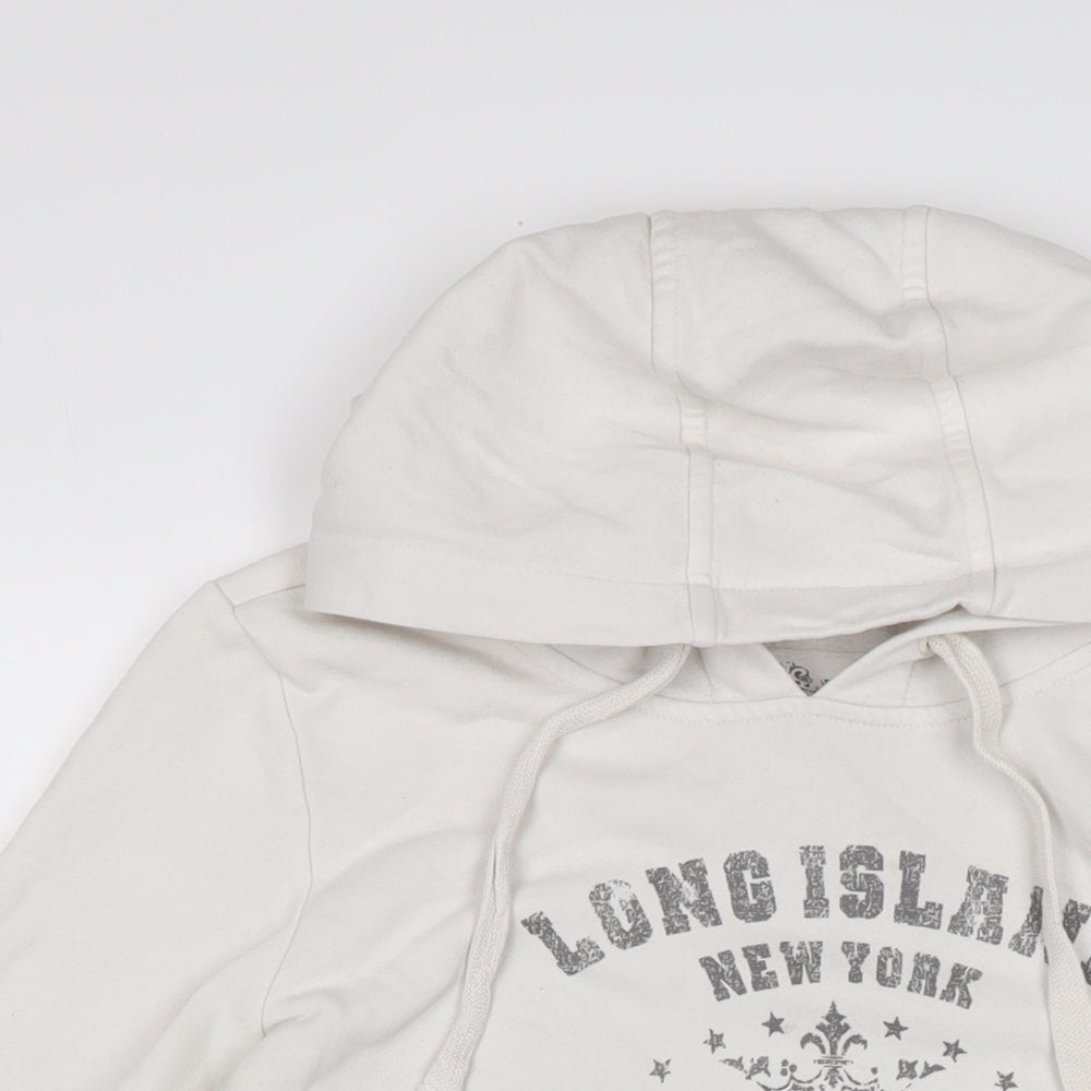 Denim & Co. Womens White Cotton Pullover Hoodie Size 12