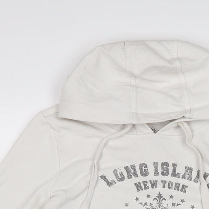 Denim & Co. Womens White Cotton Pullover Hoodie Size 12