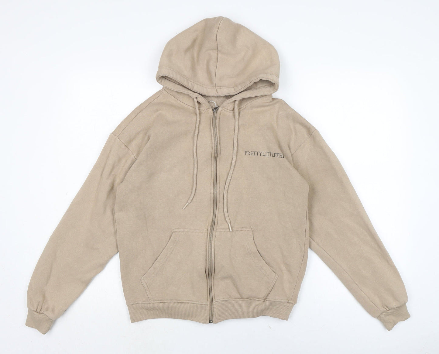 PRETTYLITTLETHING Womens Beige Cotton Full Zip Hoodie Size S