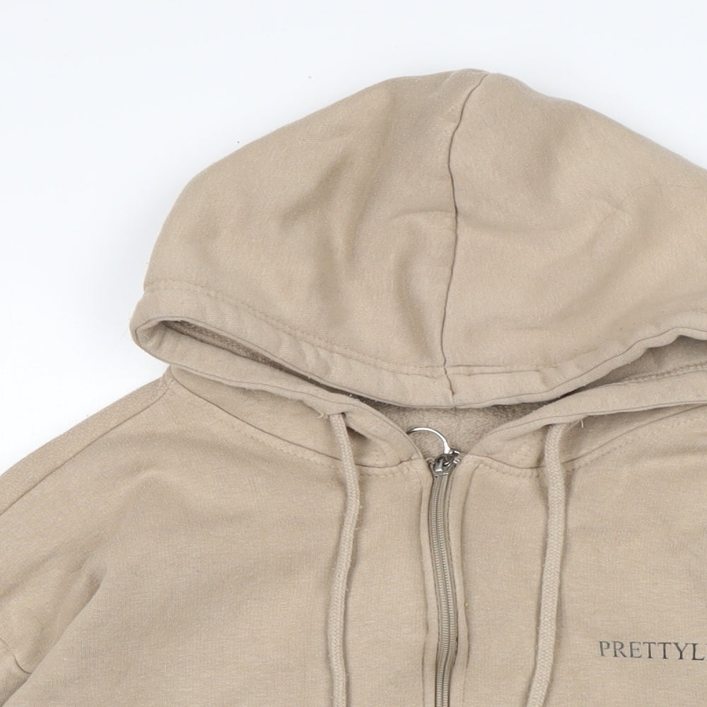 PRETTYLITTLETHING Womens Beige Cotton Full Zip Hoodie Size S