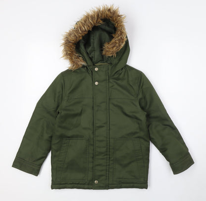 Additional front view of Gap boys’ green overcoat coat, size S, zip