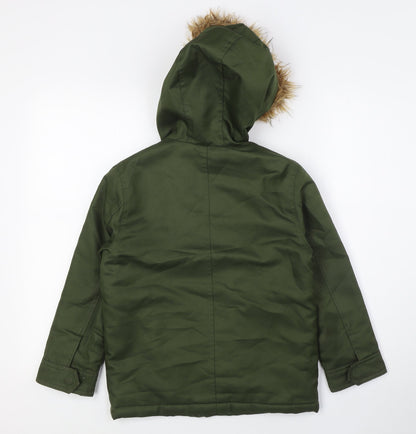 Back view of Gap boys’ green overcoat coat, size S, zip