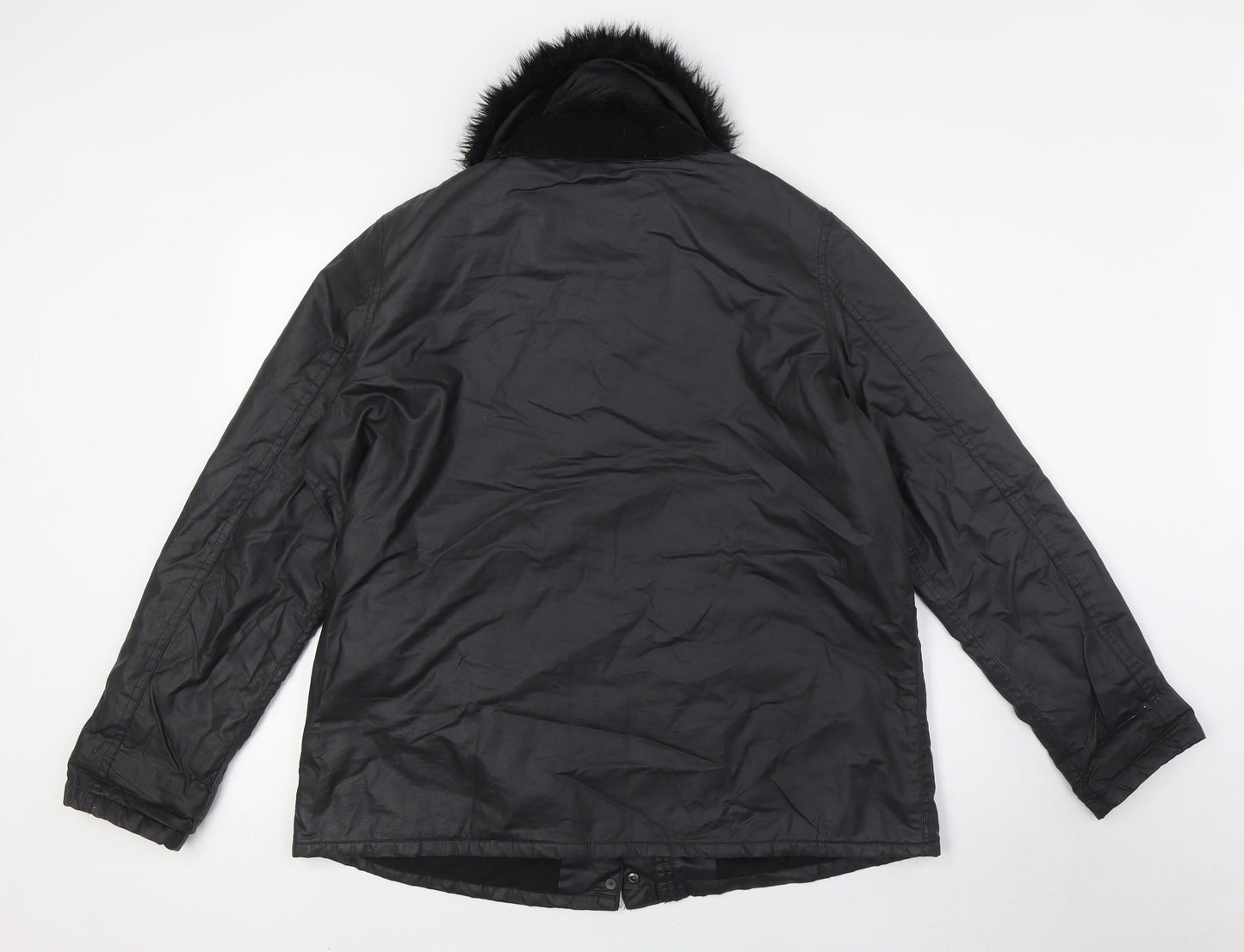River Island Womens Black Jacket Size 14 Zip - Faux Fur Detachable Collar