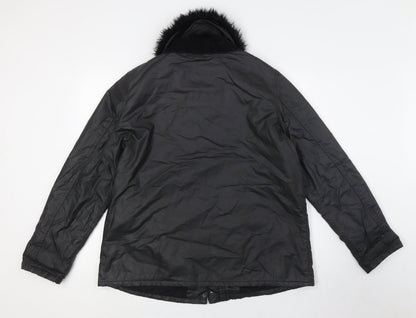 River Island Womens Black Jacket Size 14 Zip - Faux Fur Detachable Collar
