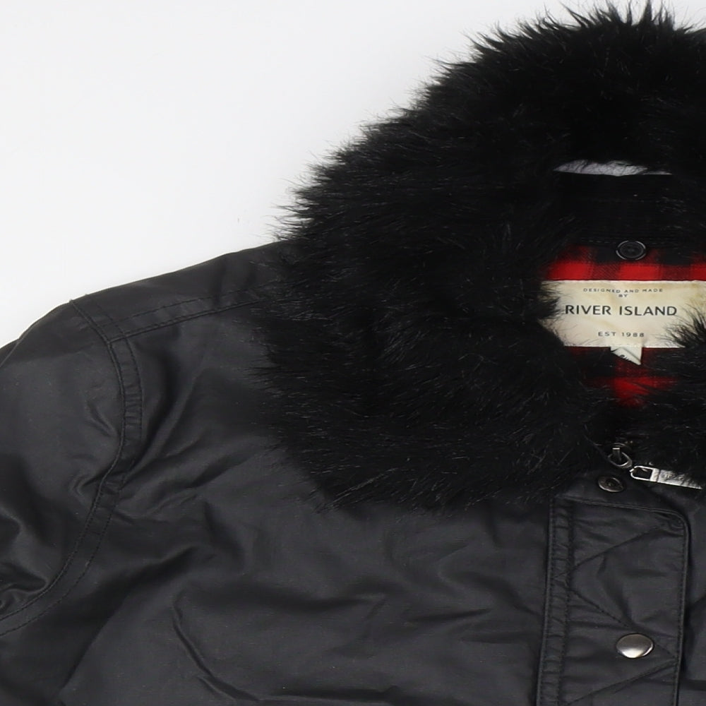 River Island Womens Black Jacket Size 14 Zip - Faux Fur Detachable Collar