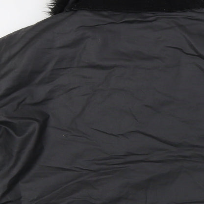 River Island Womens Black Jacket Size 14 Zip - Faux Fur Detachable Collar