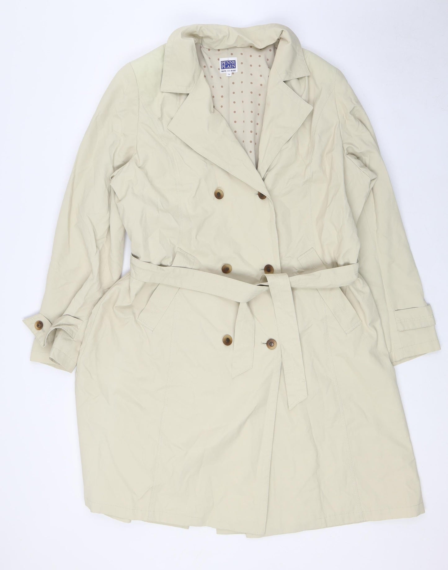 Womens UK Size 14 Penny Plain Beige Overcoat