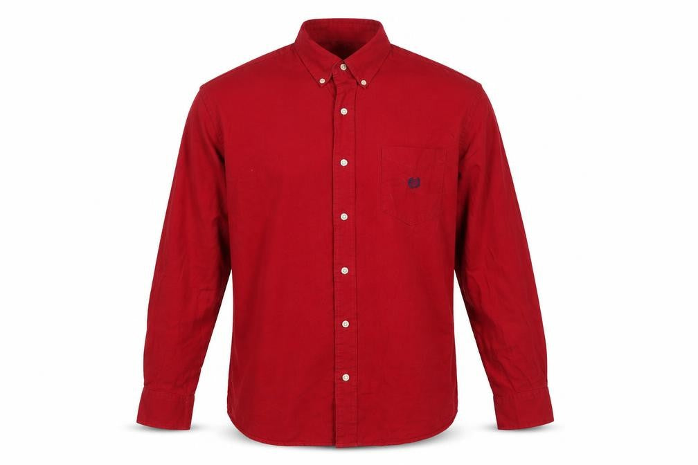 Chaps Mens Red Cotton Button-Up Size L Collared Button