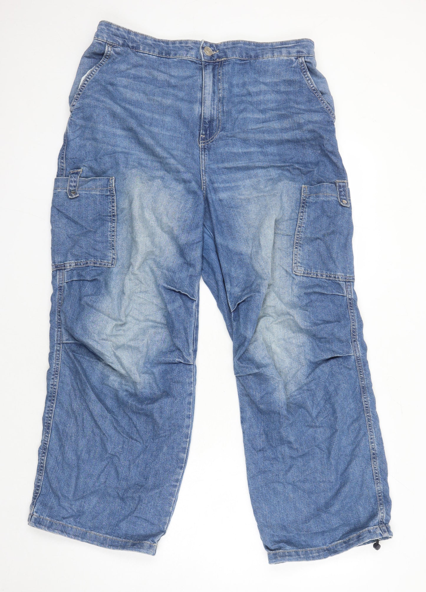 Womens UK Size L H&M Relaxed Fit Cropped Blue Jeans