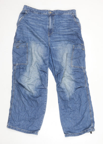 Womens UK Size L H&M Relaxed Fit Cropped Blue Jeans