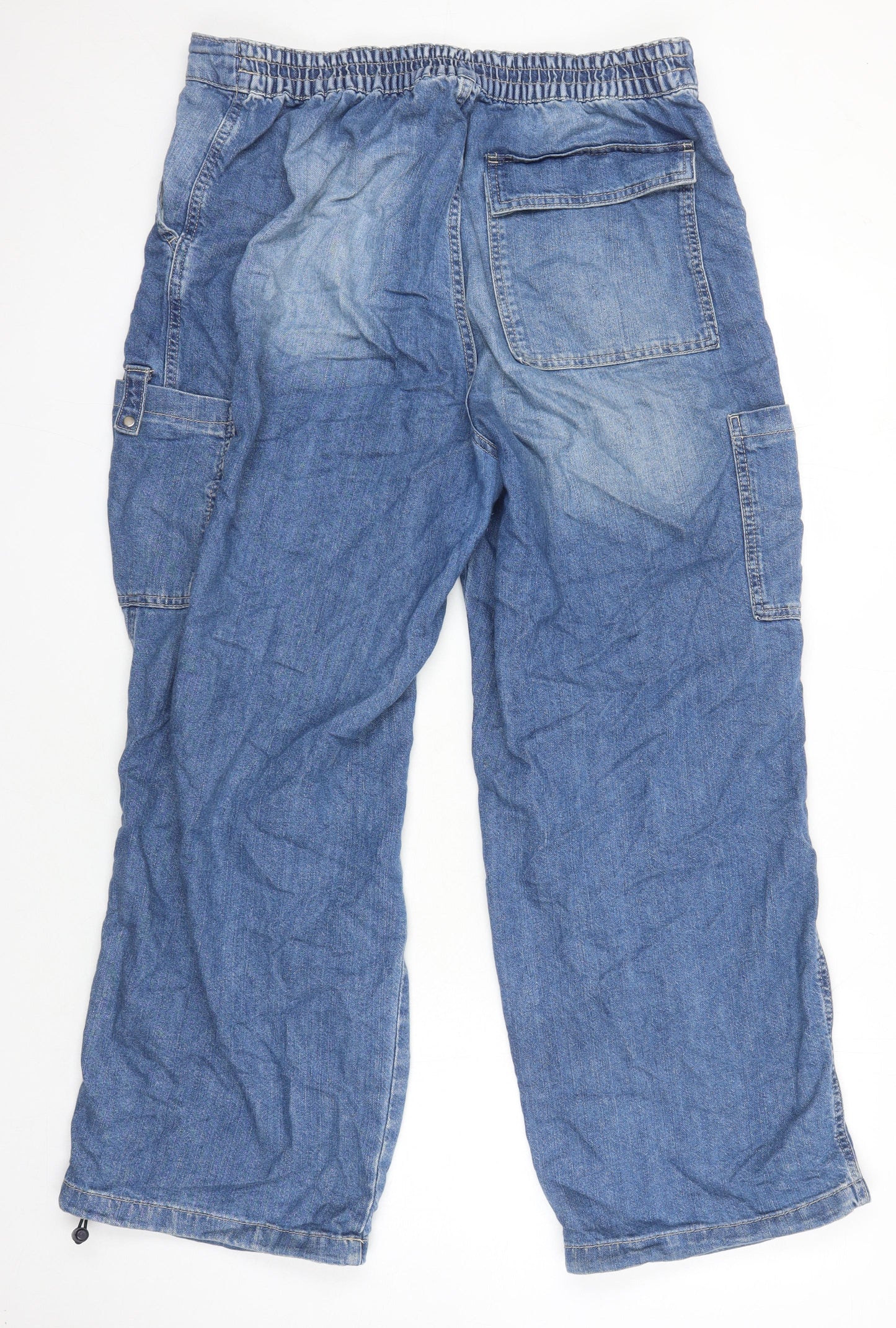 Womens UK Size L H&M Relaxed Fit Cropped Blue Jeans