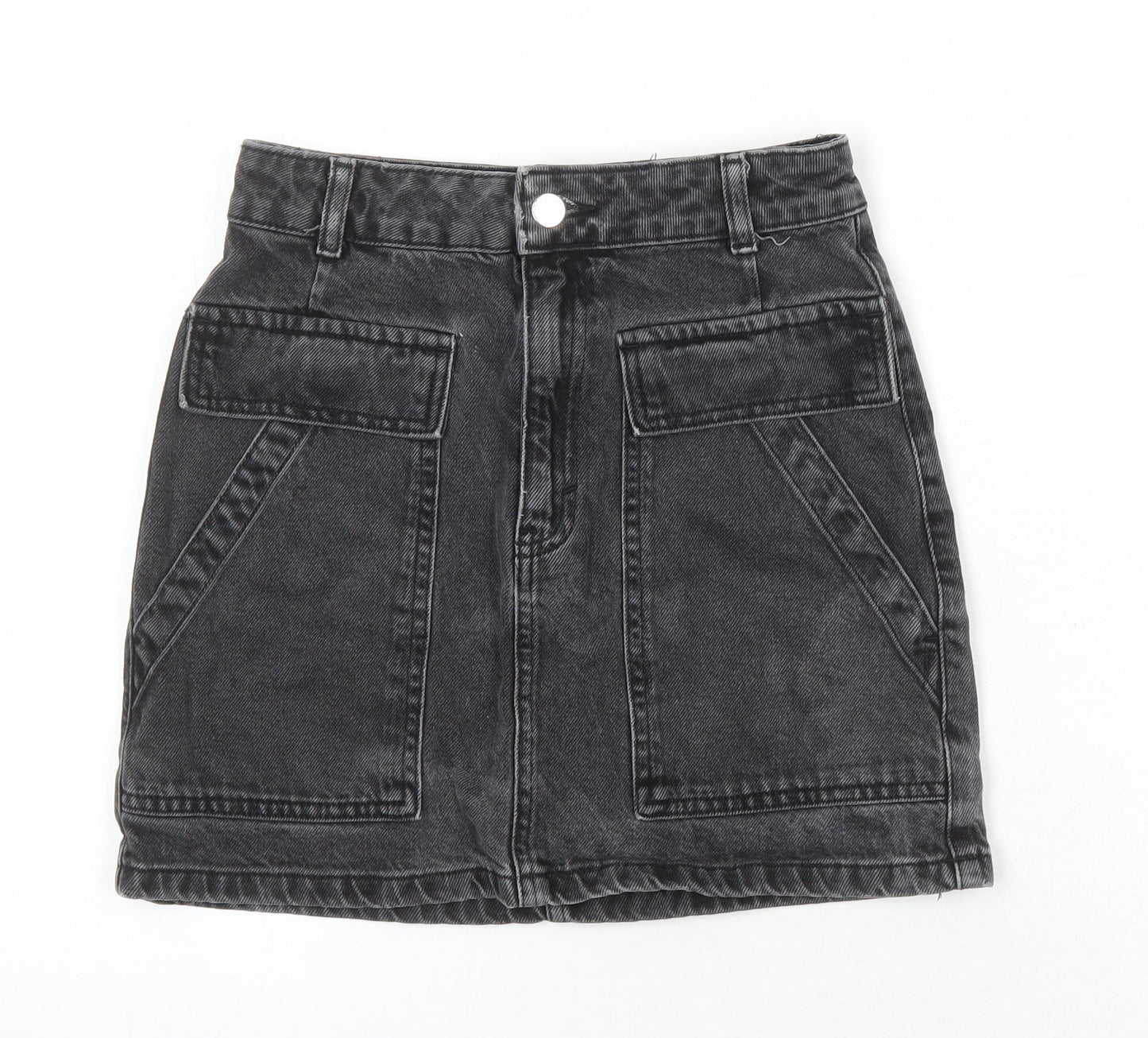 Top Shop Womens Black Herringbone Cotton Mini Skirt Size 6
