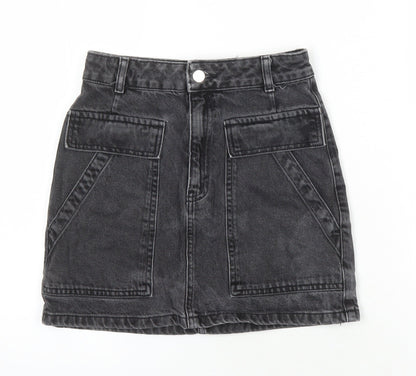 Top Shop Womens Black Herringbone Cotton Mini Skirt Size 6