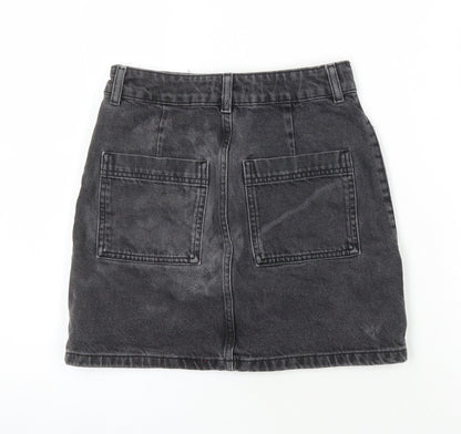 Top Shop Womens Black Herringbone Cotton Mini Skirt Size 6