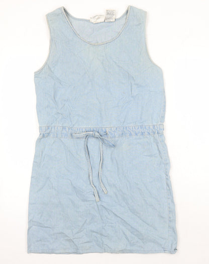 Bill Blass Womens Blue 100% Cotton Pencil Dress Size S Boat Neck - Distressed Look