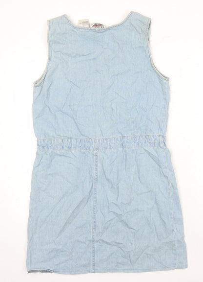 Bill Blass Womens Blue 100% Cotton Pencil Dress Size S Boat Neck - Distressed Look