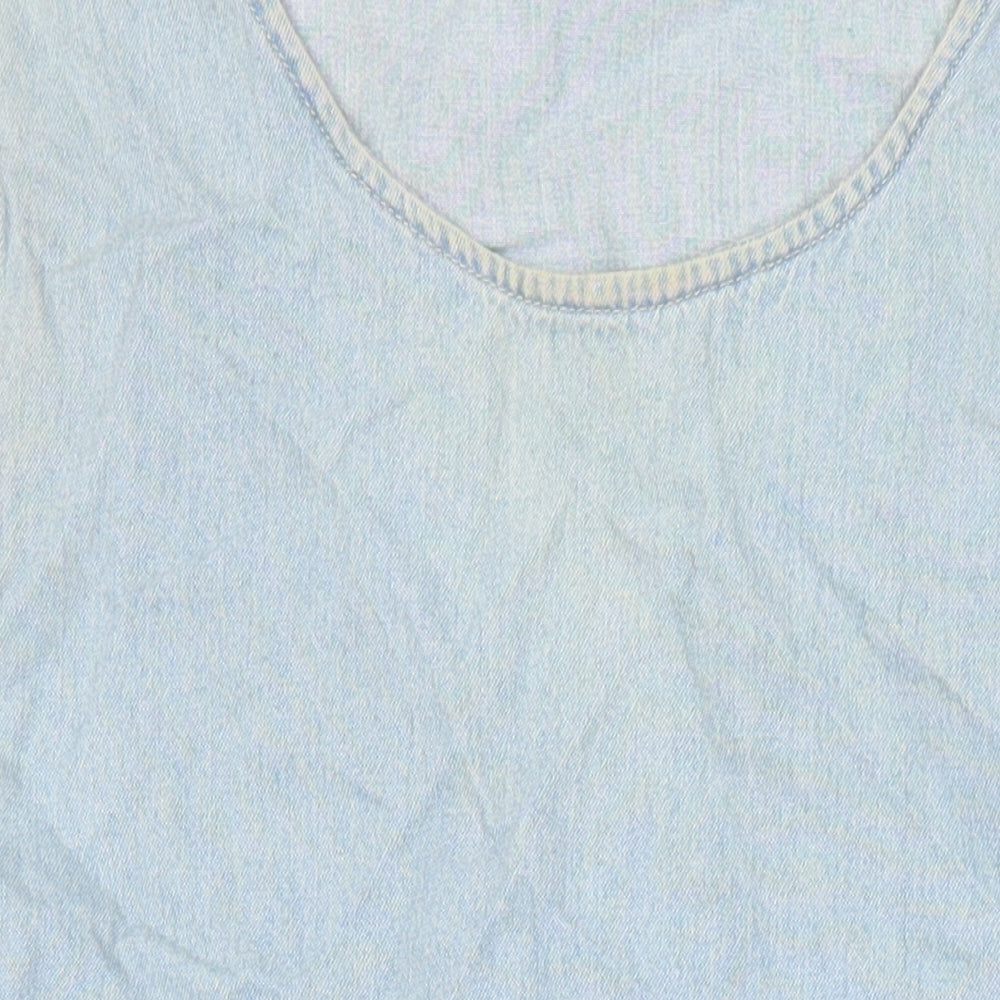 Bill Blass Womens Blue 100% Cotton Pencil Dress Size S Boat Neck - Distressed Look