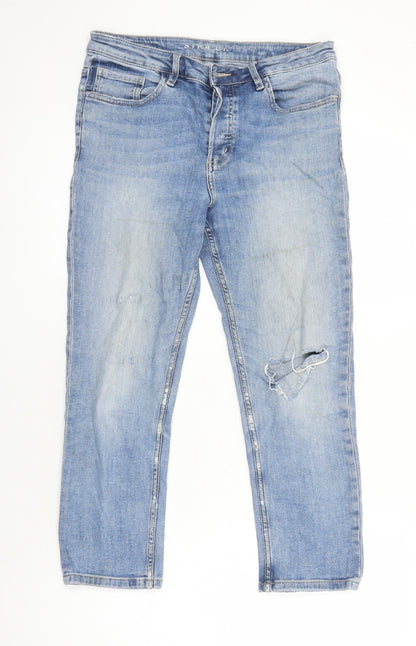 M&S Womens Blue Cotton Straight Jeans Size 10 L22 in Regular