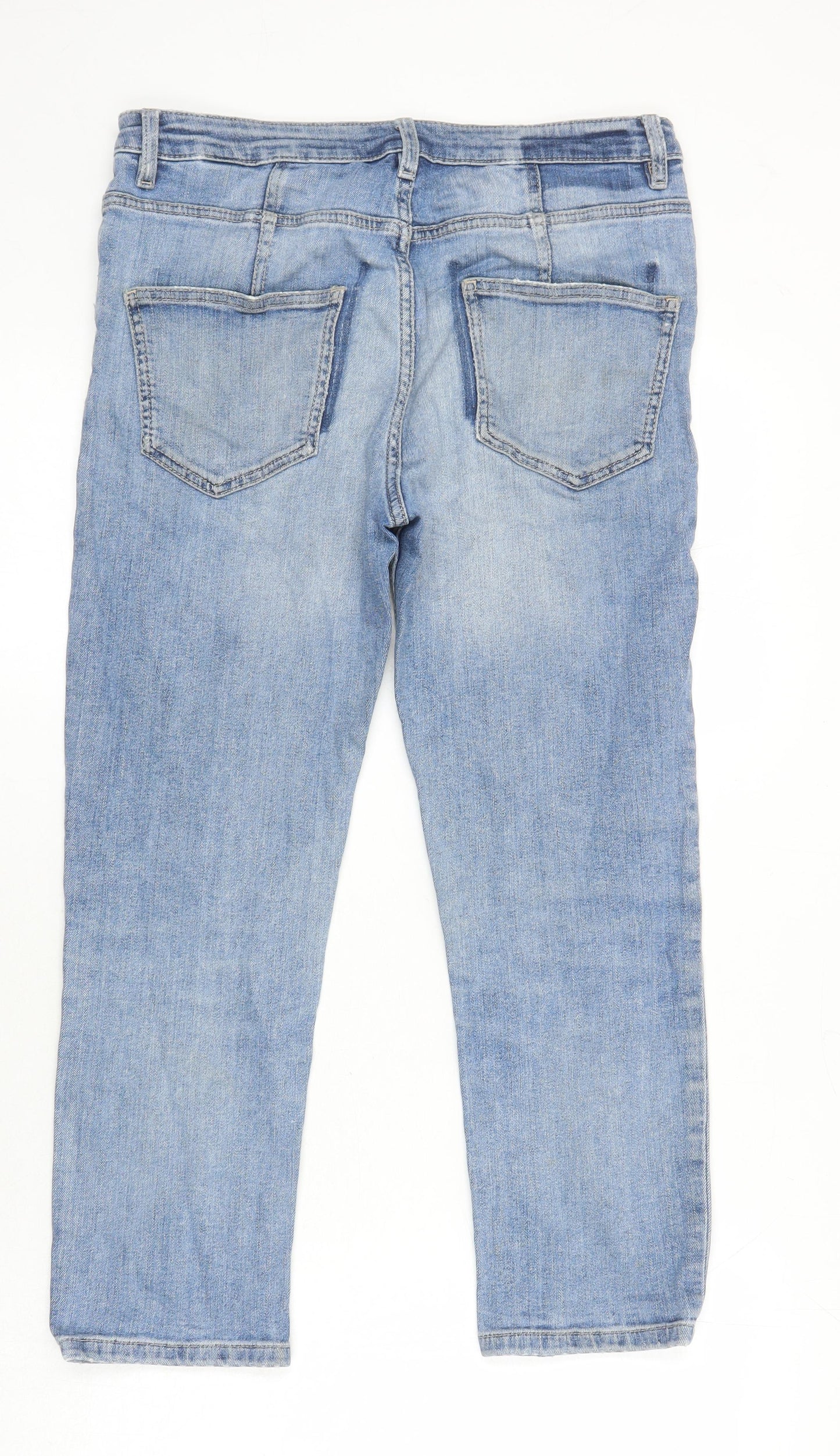 M&S Womens Blue Cotton Straight Jeans Size 10 L22 in Regular