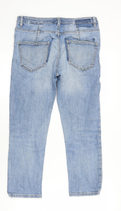 M&S Womens Blue Cotton Straight Jeans Size 10 L22 in Regular