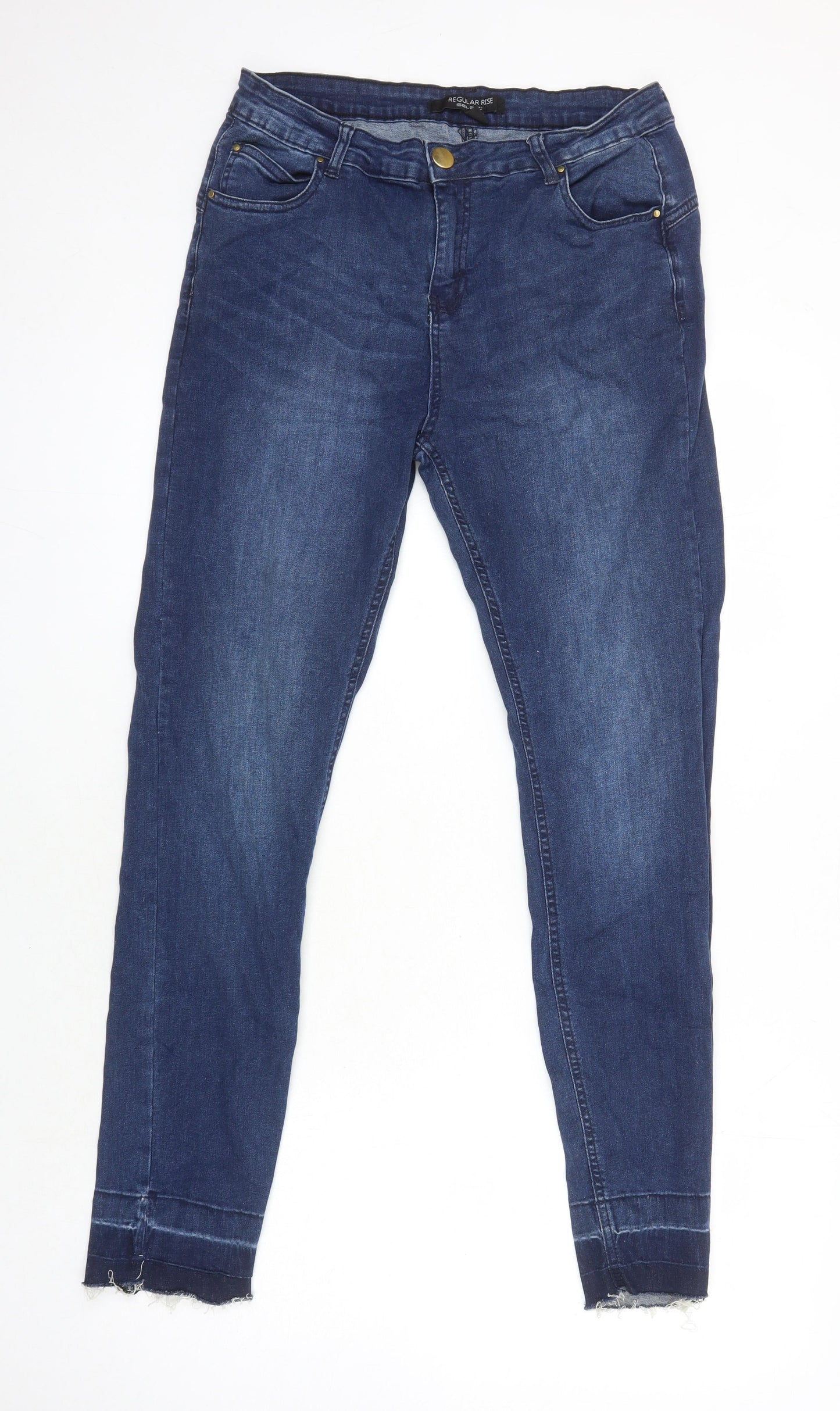 Select Womens Blue Cotton Skinny Jeans Size 16 L29 in Regular - Distressed Hems
