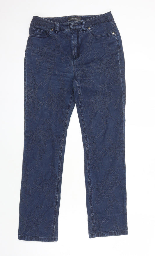 M&S Womens Blue Cotton Straight Jeans Size 8 L25 in Regular