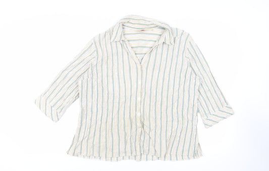 EWM Womens Green Striped Cotton Basic Button-Up Size 22 Collared