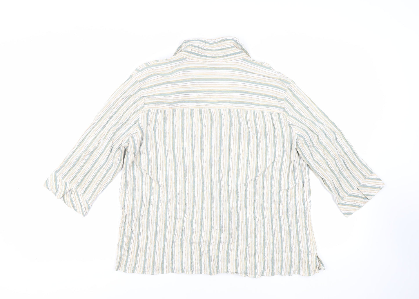 EWM Womens Green Striped Cotton Basic Button-Up Size 22 Collared