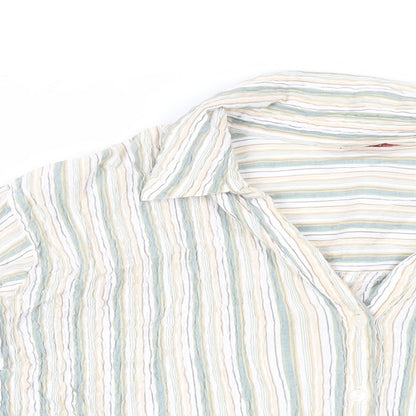 EWM Womens Green Striped Cotton Basic Button-Up Size 22 Collared