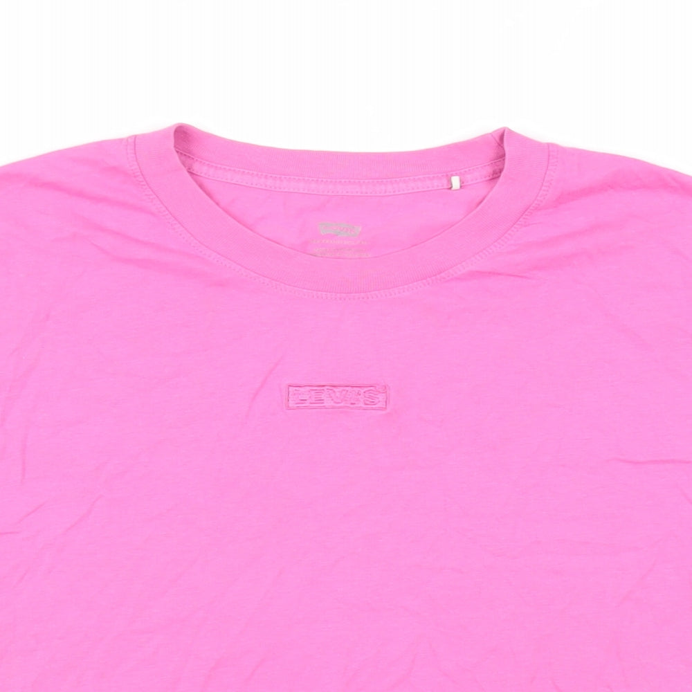 Levi's Womens Pink Cotton Basic T-Shirt Size S Crew Neck - Logo