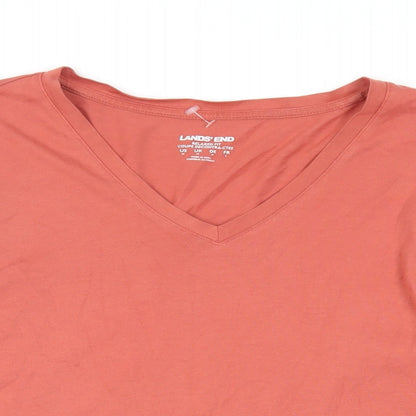 Lands' End Mens Brown Cotton T-Shirt Size M V-Neck