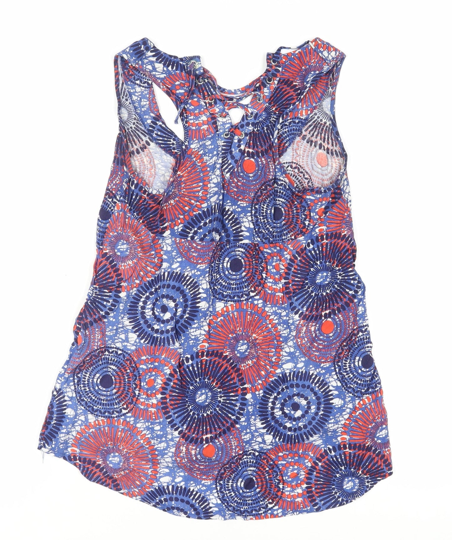 New Look Womens Blue Geometric Viscose Basic Tank Size 8 Scoop Neck