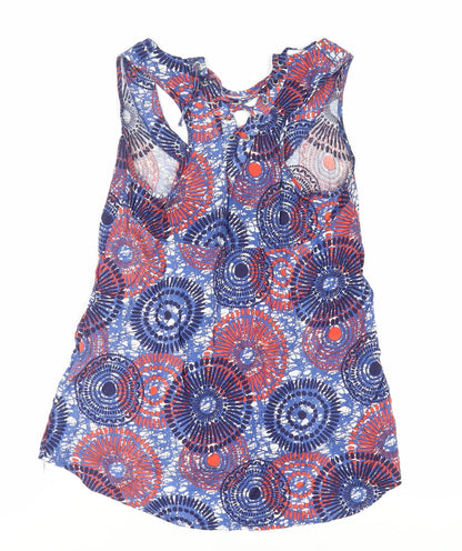 New Look Womens Blue Geometric Viscose Basic Tank Size 8 Scoop Neck