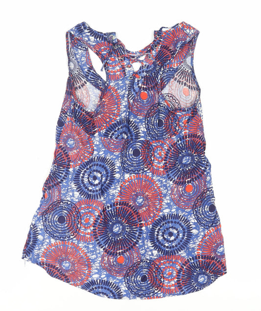 New Look Womens Blue Geometric Viscose Basic Tank Size 8 Scoop Neck