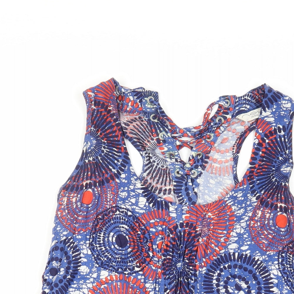 New Look Womens Blue Geometric Viscose Basic Tank Size 8 Scoop Neck