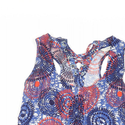 New Look Womens Blue Geometric Viscose Basic Tank Size 8 Scoop Neck