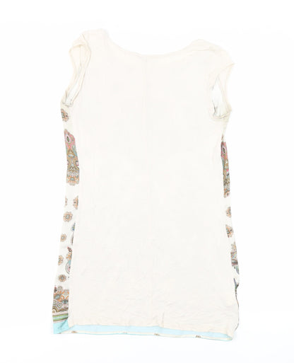 Promod Womens Ivory Paisley Polyester Basic Blouse Size S Round Neck