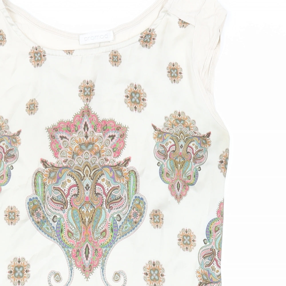 Promod Womens Ivory Paisley Polyester Basic Blouse Size S Round Neck