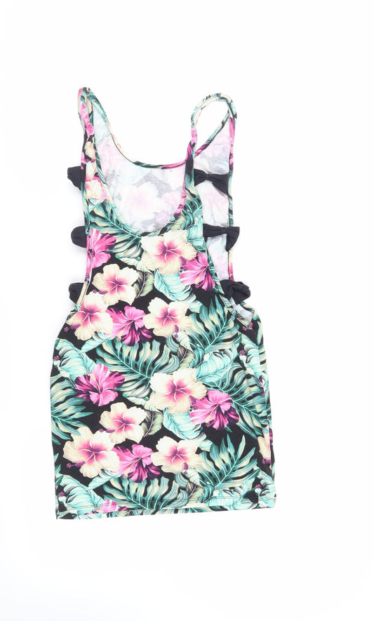 ASOS Womens Multicoloured Floral Cotton Bodycon Size 8 Round Neck Pullover - Bow Detail