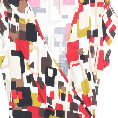 New Look Womens Multicoloured Geometric Viscose Wrap Dress Size 10 V-Neck Tie