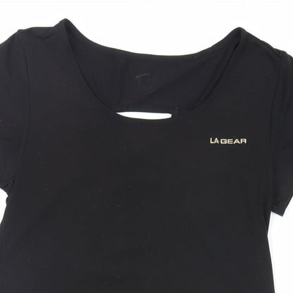 LA Gear Womens Black Polyester Pullover T-Shirt Size S Boat Neck Pullover - Gym Running Pilates Workout