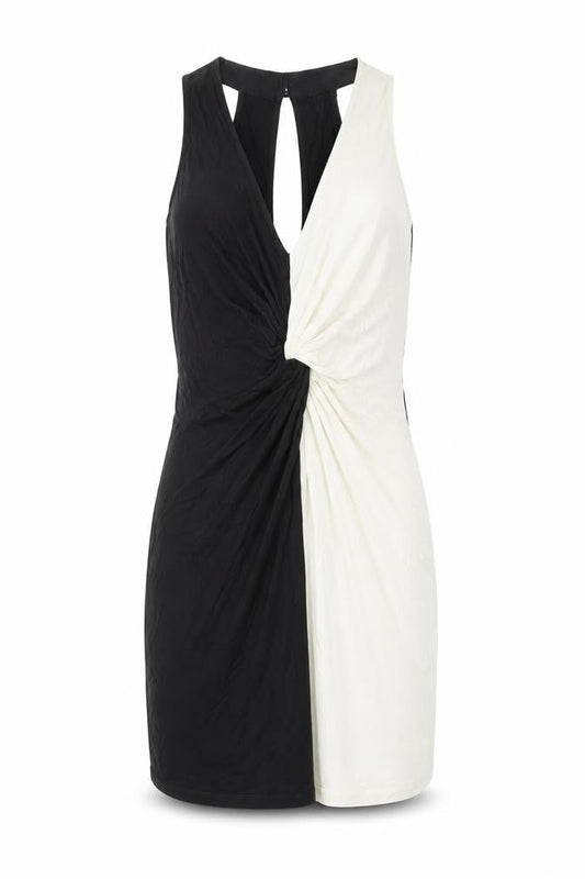 ASOS Womens Black Colourblock Viscose Bodycon Size 10 V-Neck Button - Cut Out Back Detail