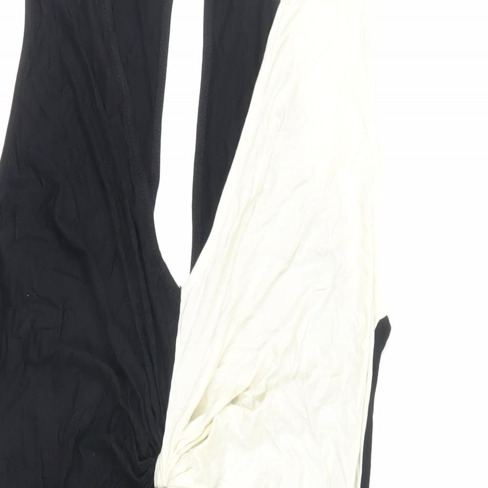 ASOS Womens Black Colourblock Viscose Bodycon Size 10 V-Neck Button - Cut Out Back Detail