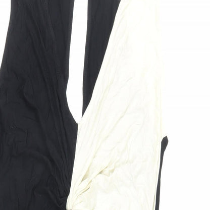 ASOS Womens Black Colourblock Viscose Bodycon Size 10 V-Neck Button - Cut Out Back Detail