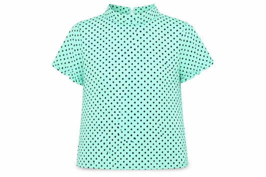 Marks & Spencer Womens Green Polka Dot Polyester Basic Blouse Size 10 Collared