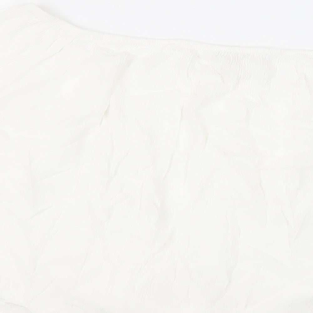 Miss Selfridge Womens White Viscose Basic Blouse Size 10 Off the Shoulder - Tie Front