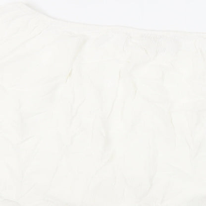 Miss Selfridge Womens White Viscose Basic Blouse Size 10 Off the Shoulder - Tie Front