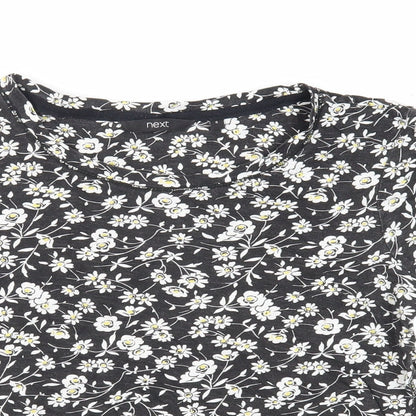 NEXT Womens Black Floral Cotton Basic T-Shirt Size 6 Round Neck - Crocheted Lace Detail