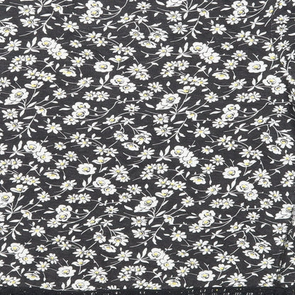 NEXT Womens Black Floral Cotton Basic T-Shirt Size 6 Round Neck - Crocheted Lace Detail